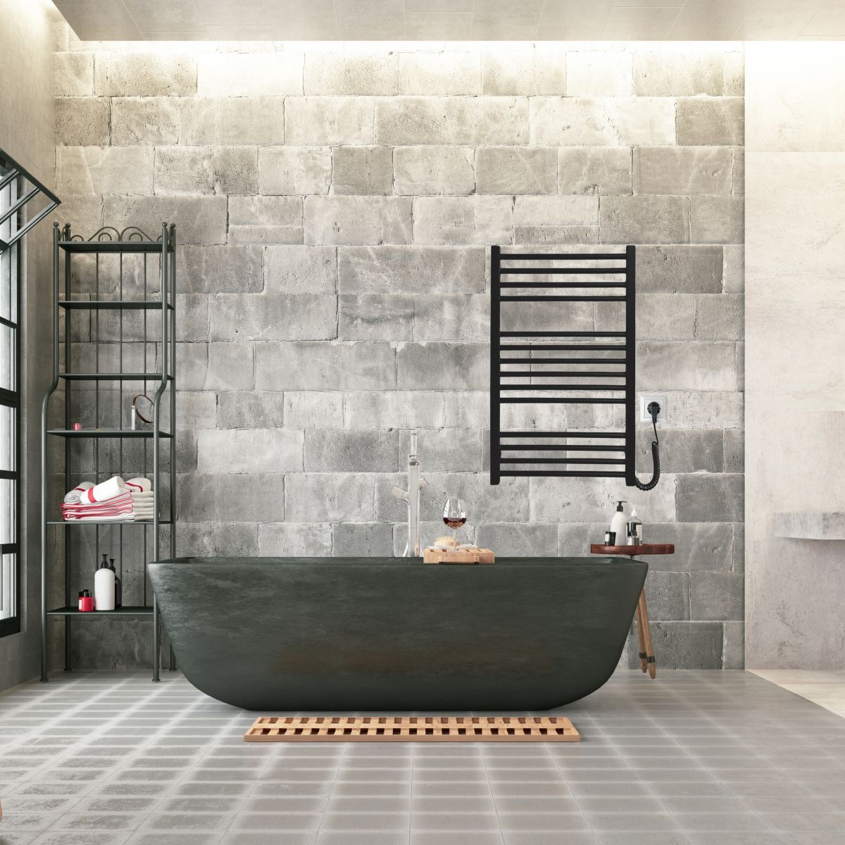 Рушникосушарка електрична Carino ARIANNA з кнопкою Чорний матовий 790*490