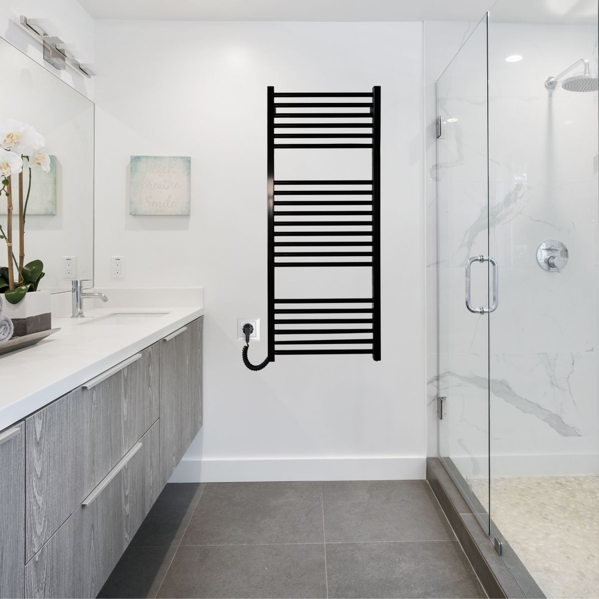 Рушникосушарка електрична ARIANNA з кнопкою Чорний глянець 1190*490