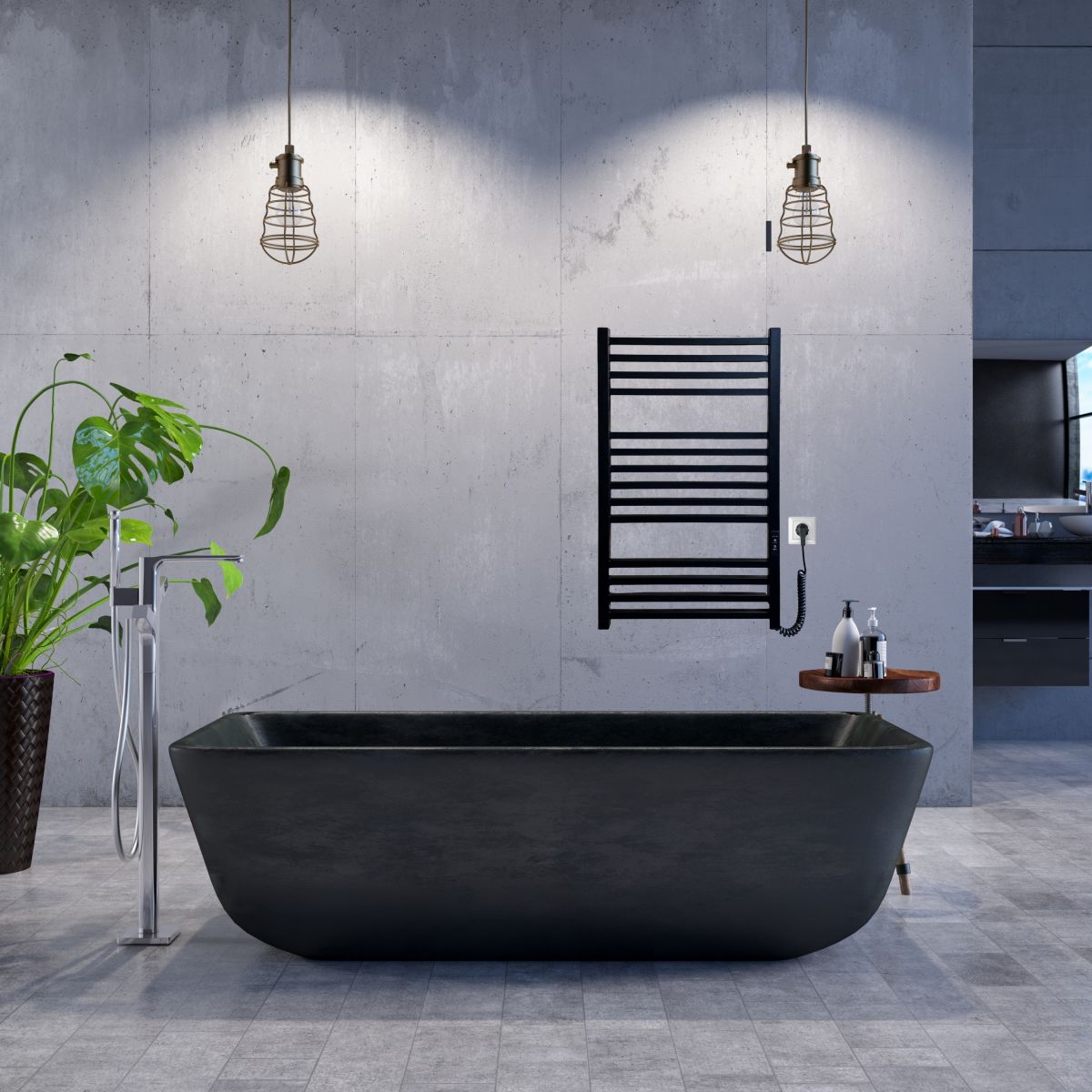 Рушникосушарка електрична Carino LORENZO з контроллером Чорний матовий 790*490