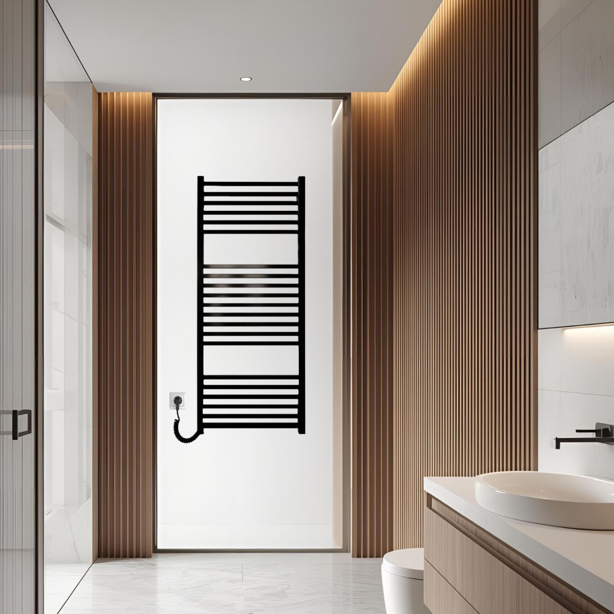 Рушникосушарка електрична Carino LORENZO з кнопкою Чорний глянець 1190*490