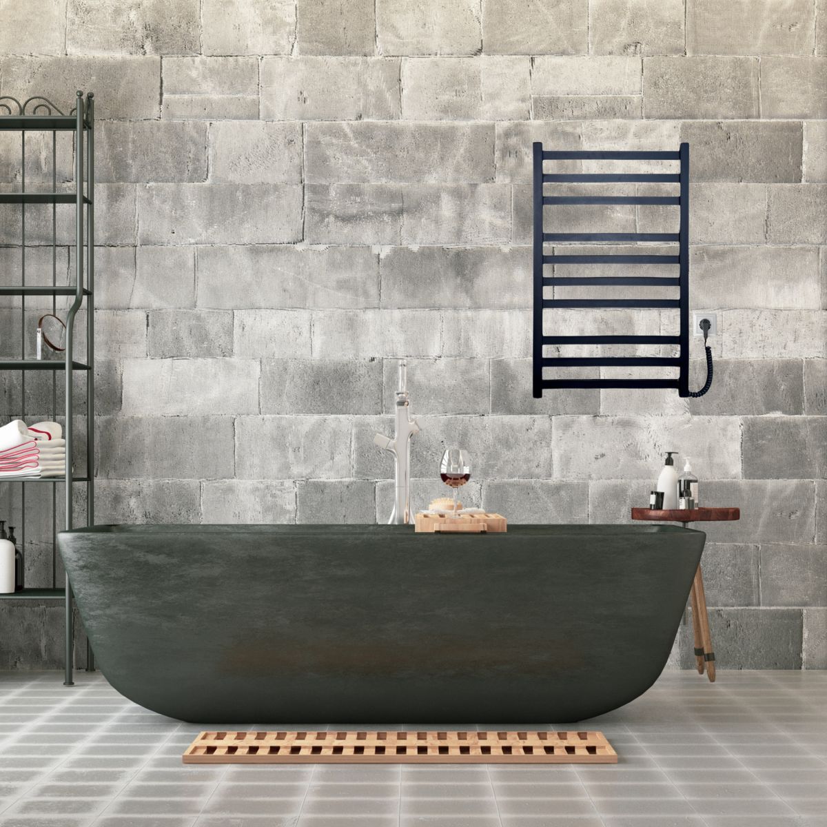 Рушникосушарка електрична Carino RICARDO з кнопкою Чорний матовий 790*490