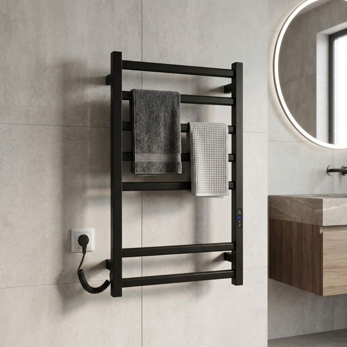 Полотенцесушитель электрический Carino ALBA с дисплеем Черный мат 790*490