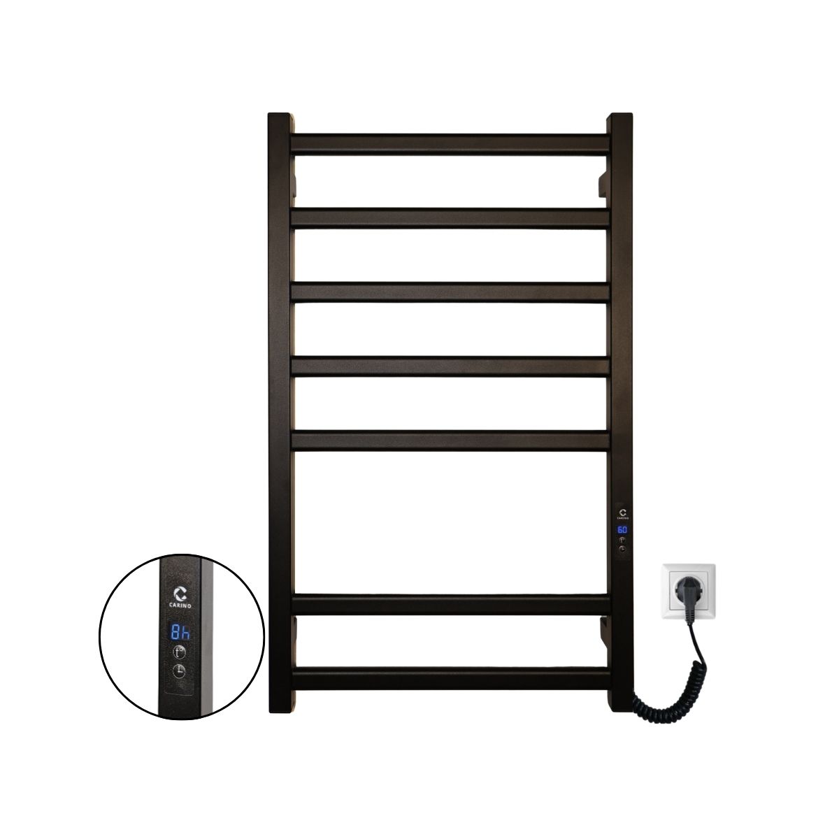 Полотенцесушитель электрический Carino ALBA с дисплеем Черный мат 790*490