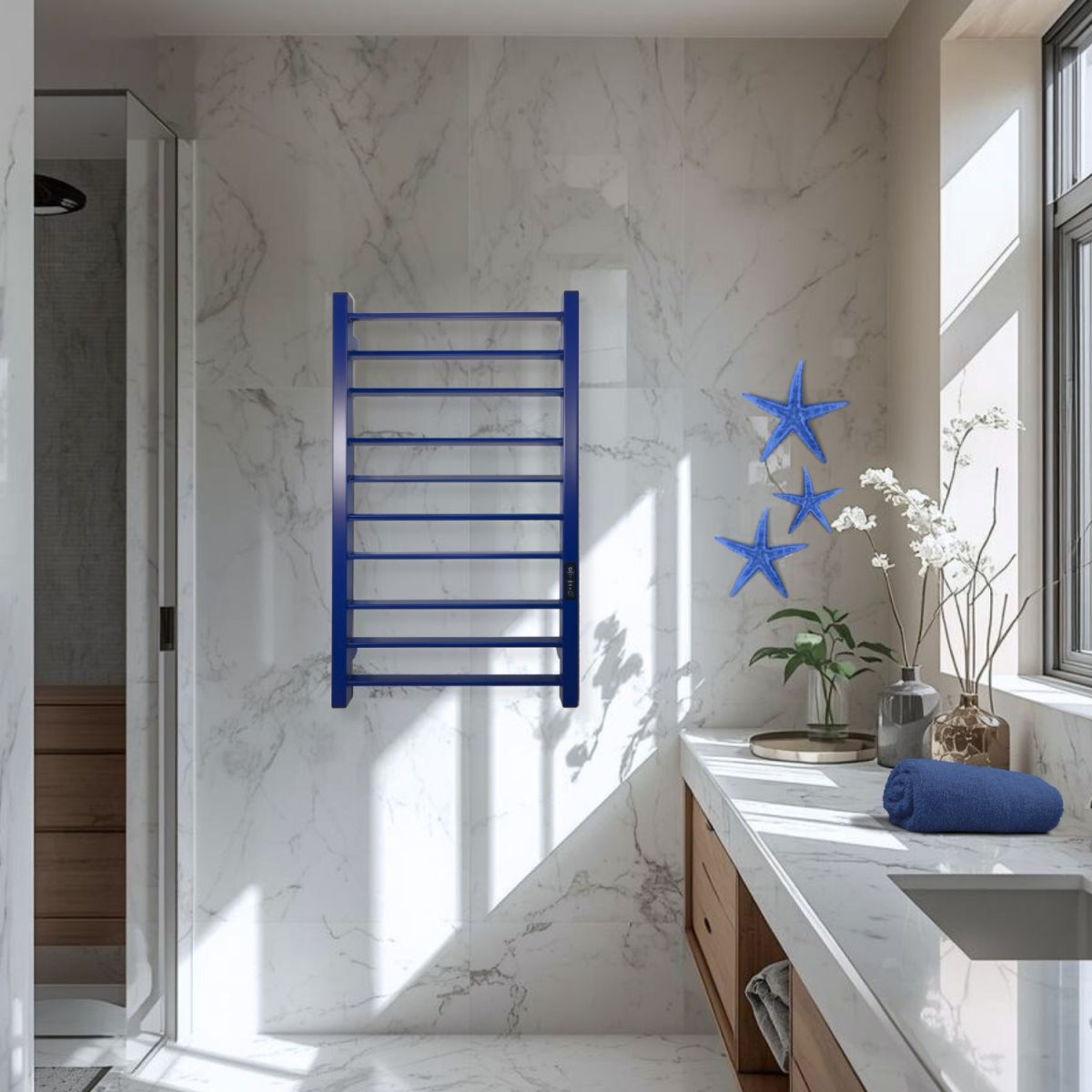 Полотенцесушитель электрический Carino MAGRO с контроллером Синий сапфир 790*490