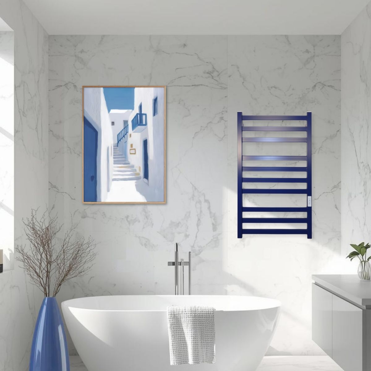 Полотенцесушитель электрический Carino RICARDO с контроллером Синий сапфир 790*490