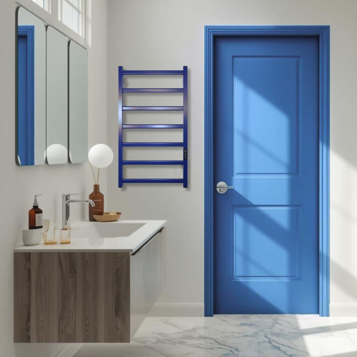 Полотенцесушитель электрический Carino LUNA с контроллером Синий сапфир 790*490