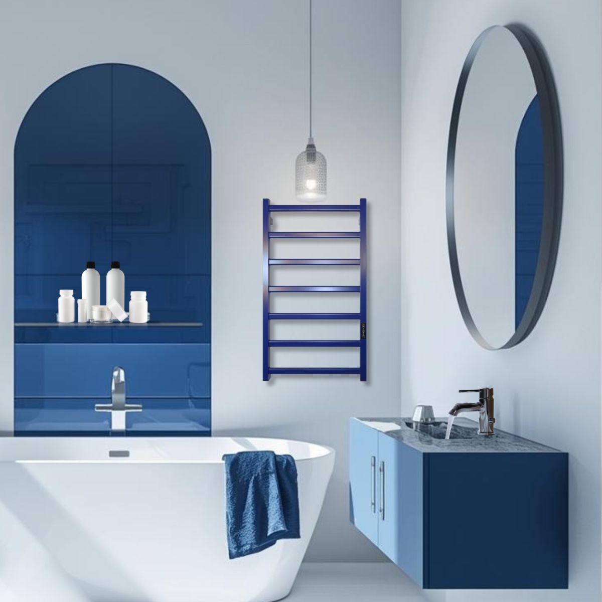 Полотенцесушитель электрический Carino LUNA с контроллером Синий сапфир 790*490