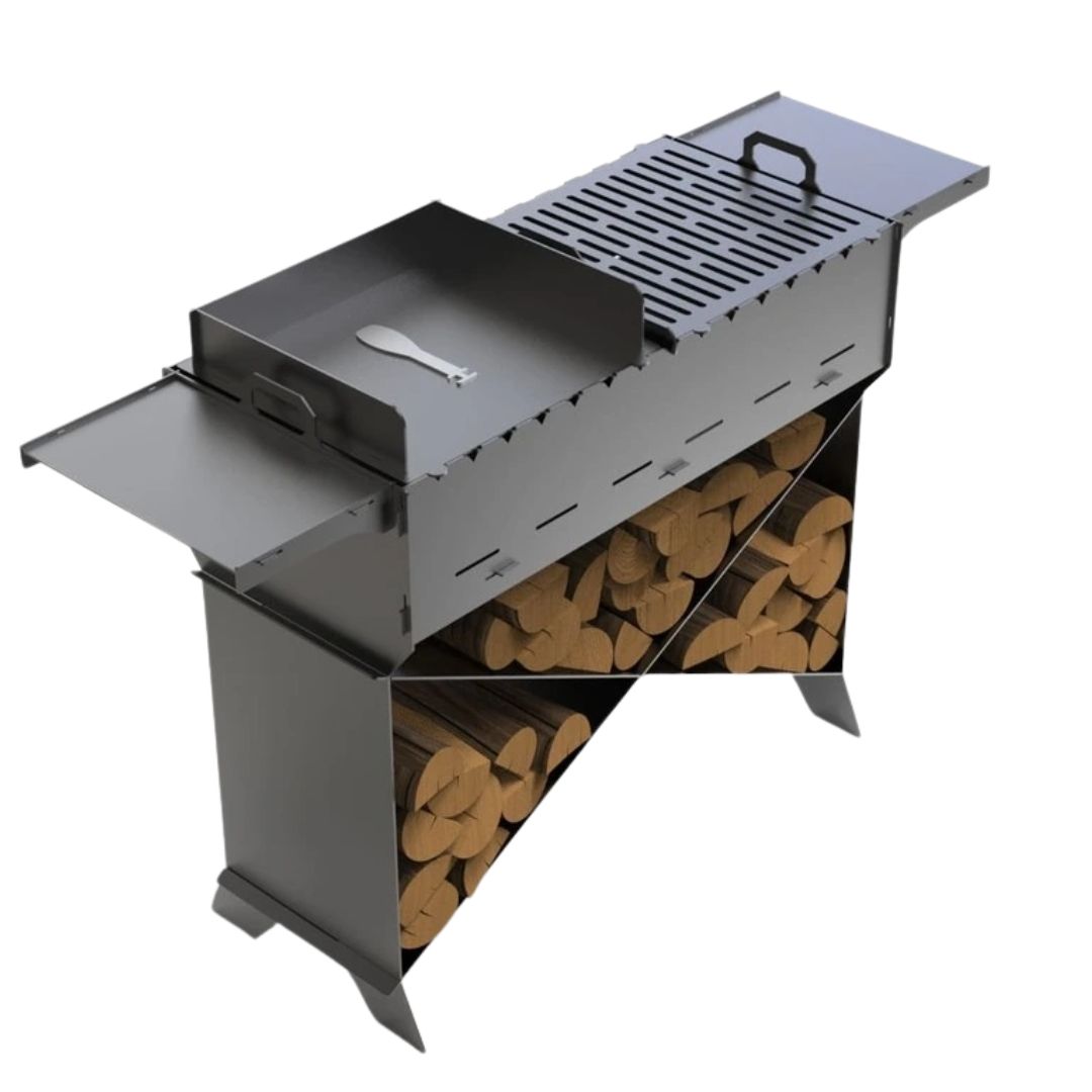 Мангал-гриль Carino Brazier X V1 Полоска розбірний з грилем 1212х370х820 мм, метал 3 мм без покриття